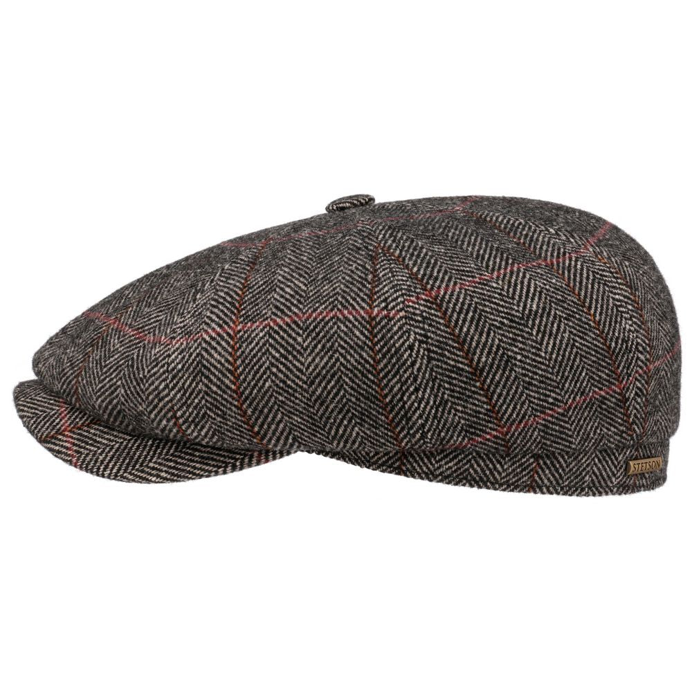 Stetson Hatteras Wool Gray Herringbone Sixpence Flat Cap