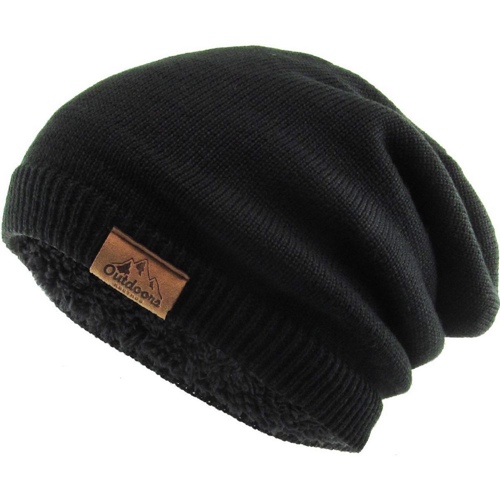 Køb THICK OVERSIZED SLOUCH BEANIE SHERPA FLEECE LINED Black