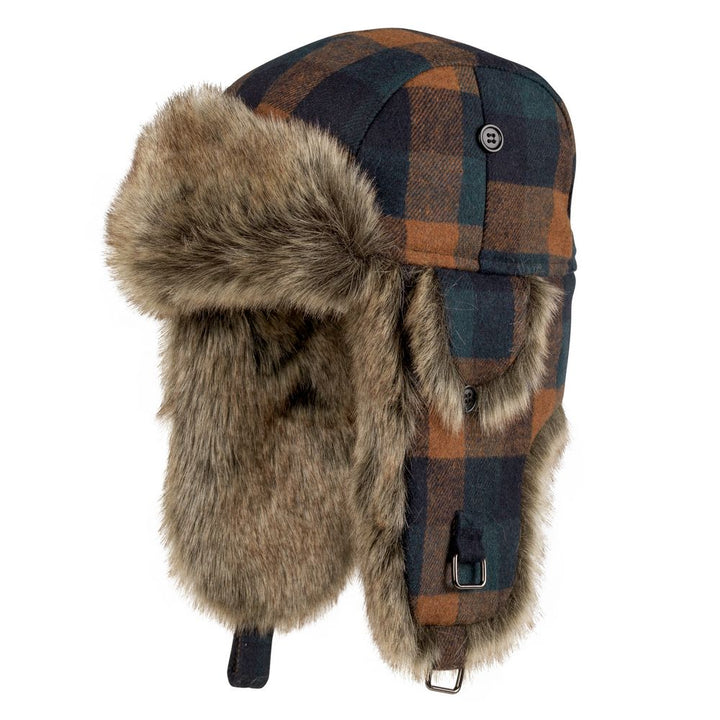 MJM Trapper Rex 32 Faux Fur Rust Check - Hue fra MJM Hats hos The Prince Webshop