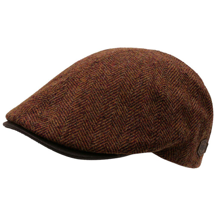 MJM Broker Xtra 62 Wool Mix Rust Herringbone Flat Cap