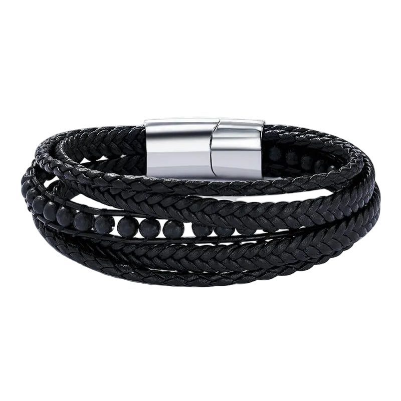 Echelon Læder og rustfrit stål armbånd - Sort