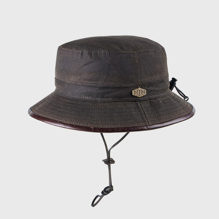 MJM 10044 Wax Cotton Brown Oilskin - Bucket Hat i Brun - S (56 cm)