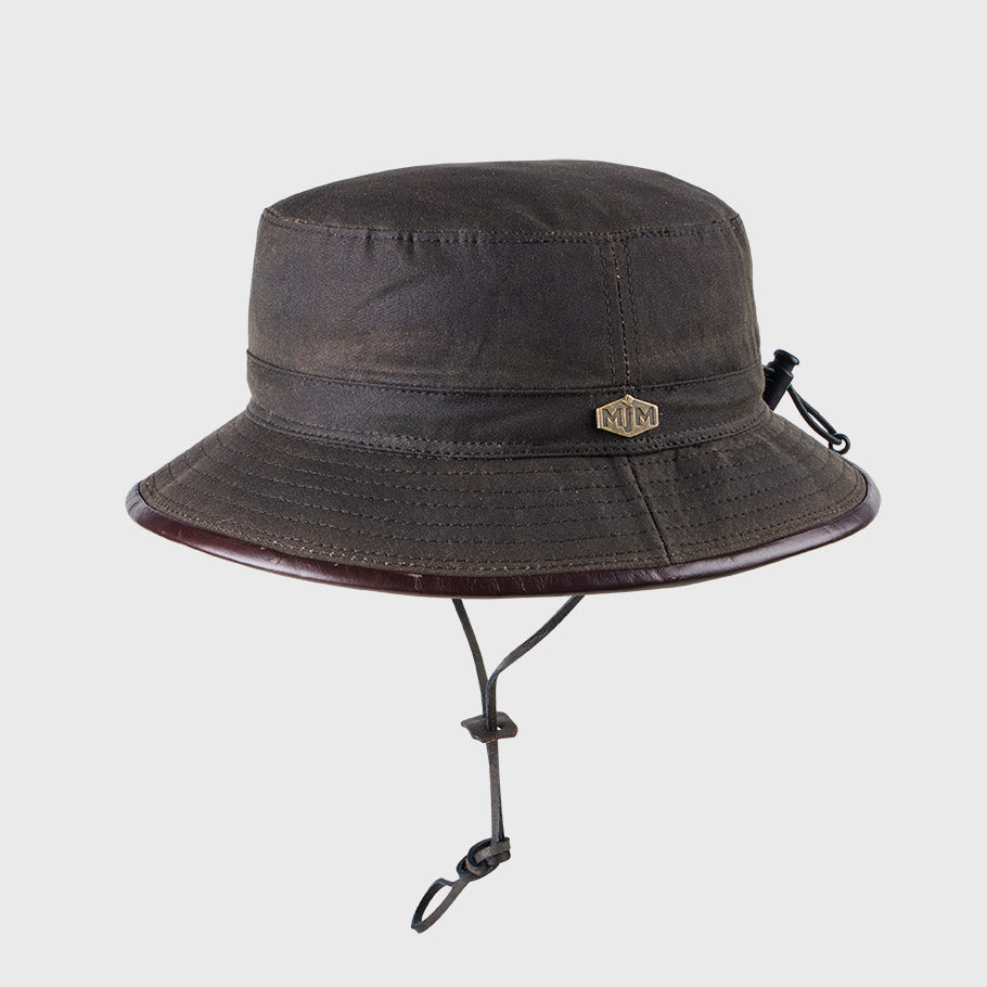 MJM 10044 Wax Cotton Brown Oilskin - Bucket Hat in Brown
