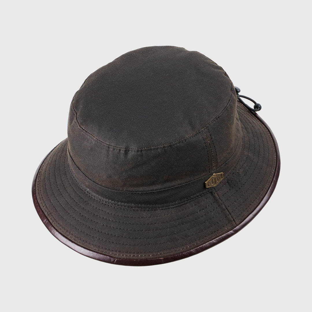 MJM 10044 Wax Cotton Brown Oilskin - Bucket Hat i Brun