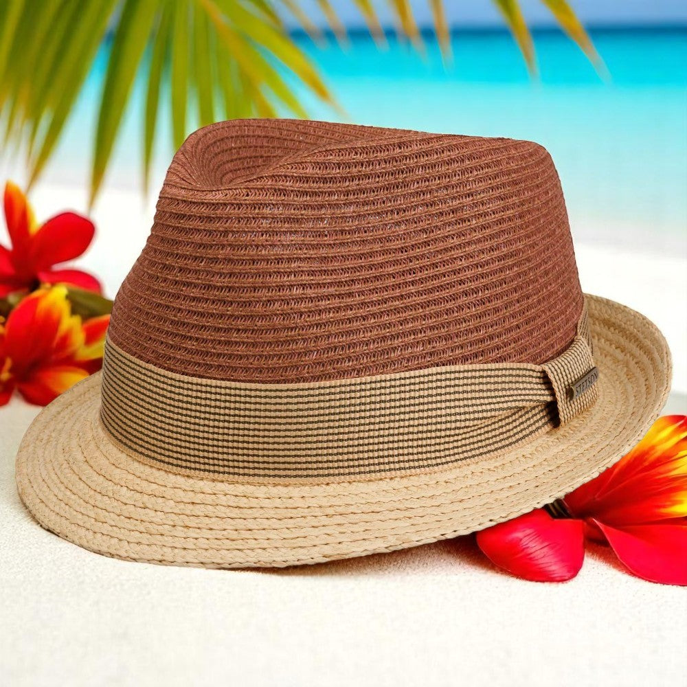Stetson Trilby Toyo Raffia Strå Sommerhat - Rust / Beige - Hat fra Stetson hos The Prince Webshop