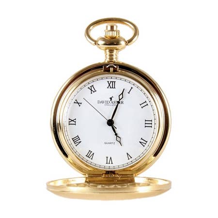 Gold Brushed Quartz Full Hunter Pocket Watch - Ur fra David Aster Collection hos The Prince Webshop