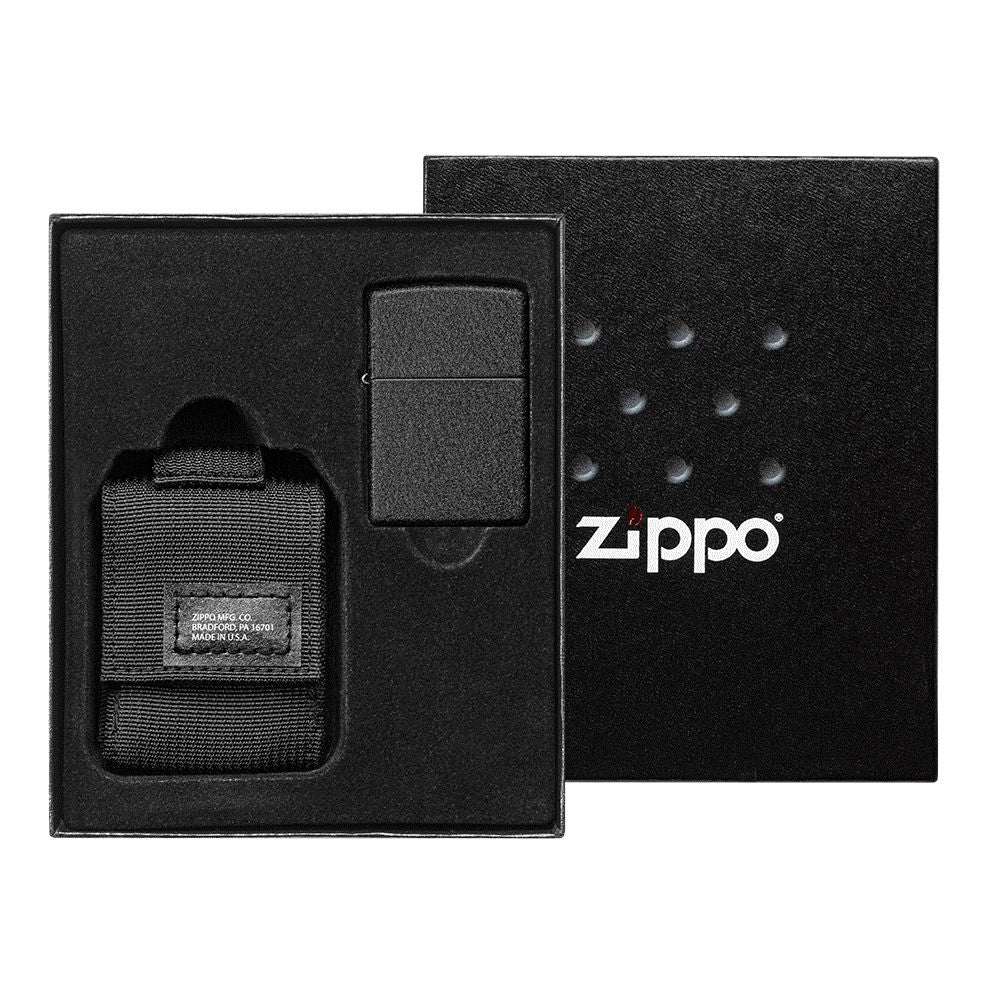 Zippo MOLLE PUCH OD MUSTA + Musta Crackle Ligher