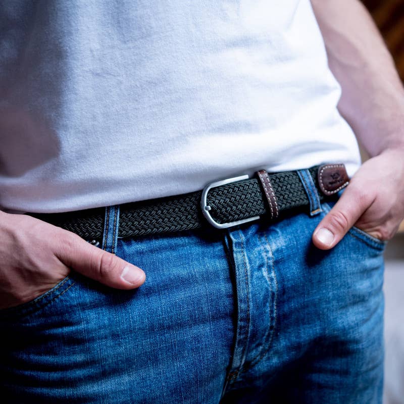 BILLYBELT Black Licorice Woven Elastic Belt - Elastisk Komfort Bælte