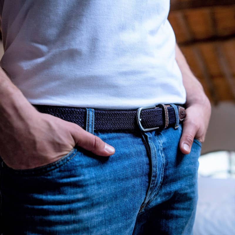 BILLYBELT Navy Blue Woven Elastic Belt - Elastisk Komfort Bælte