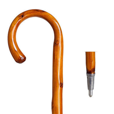 Trekking Stick in Chestnut Wood with Curved Handle - Brown