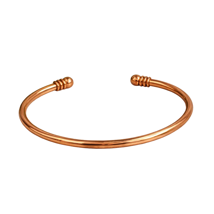 Glatpoleret armbånd i kobber med klemme og endekugler