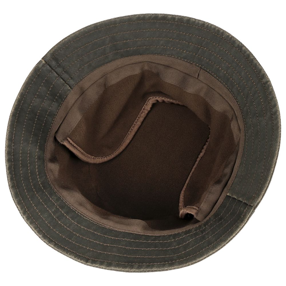 Stetson CO/PES Bucket Hat with Ear Flaps - Brunt Oilskins Look - Bucket Hat fra Stetson hos The Prince Webshop