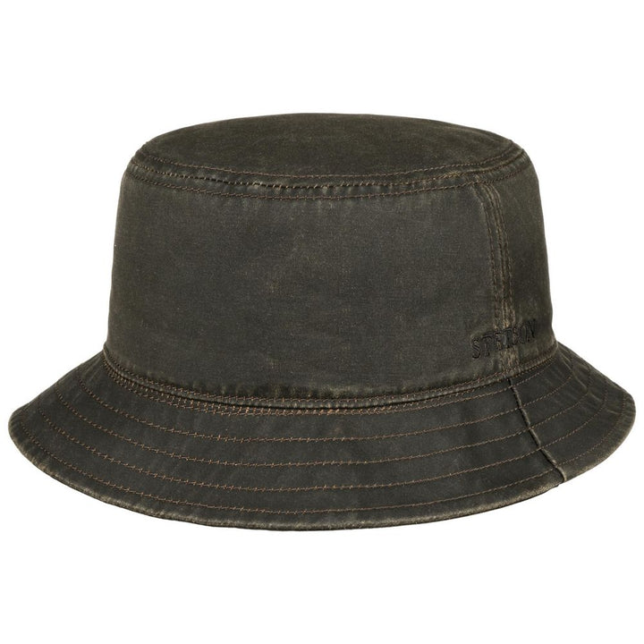 Stetson CO/PES Bucket Hat with Ear Flaps - Brunt Oilskins Look - Bucket Hat fra Stetson hos The Prince Webshop