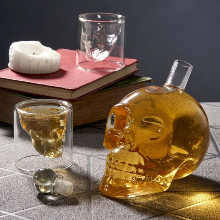 Oak & Steel - Skull Whiskey Decanter Set - Karaffel + 6 Shot Glas