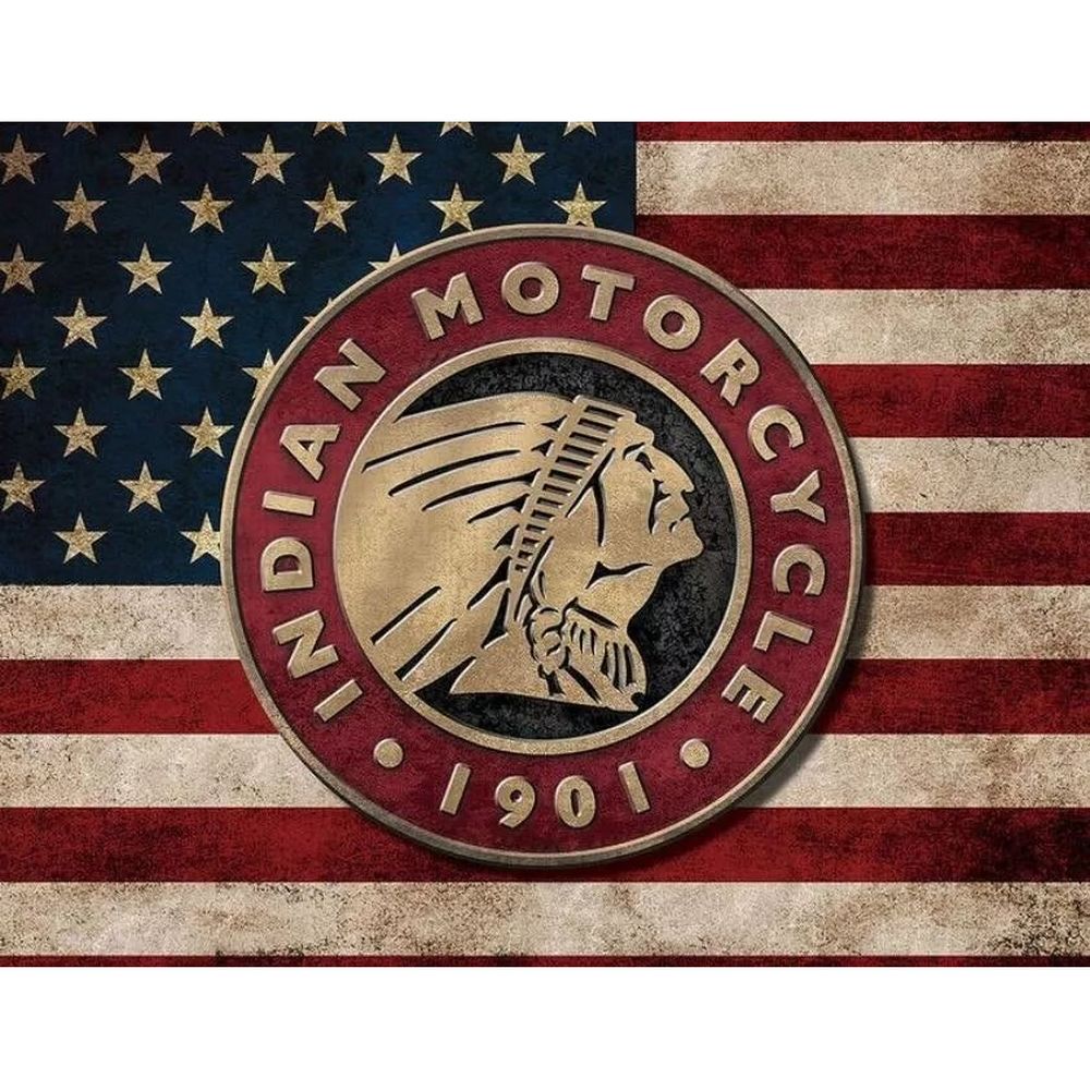 Peetoworld Intian moottoripyörä Yhdysvaltain lipun metalli -pillarto - 40 x 30 cm