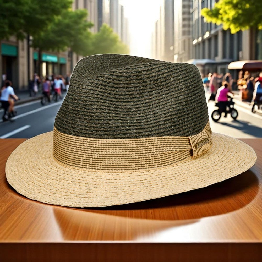 Stetson Traveller Toyo Raffia Strå Sommerhat - Oliven / Beige - Traveller Hat fra Stetson hos The Prince Webshop