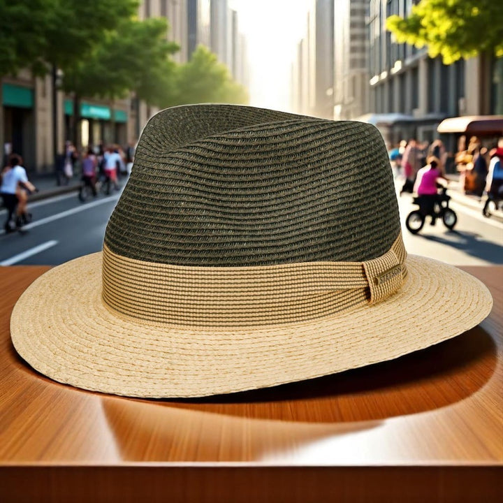 Stetson Traveller Toyo Raffia Strå Sommerhat - Oliven / Beige - Traveller Hat fra Stetson hos The Prince Webshop