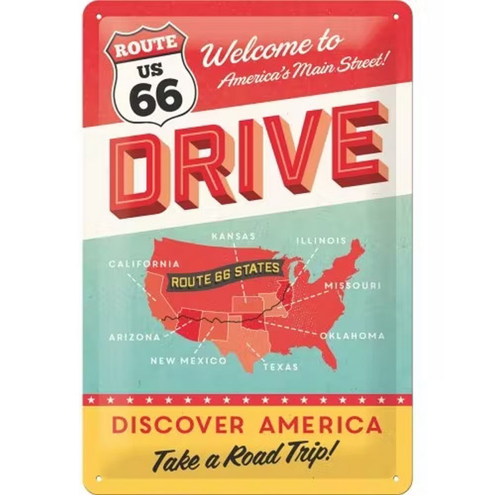 Retroworld Metal sign Route US 66 Discover AMERICA - 20 x 30 cm