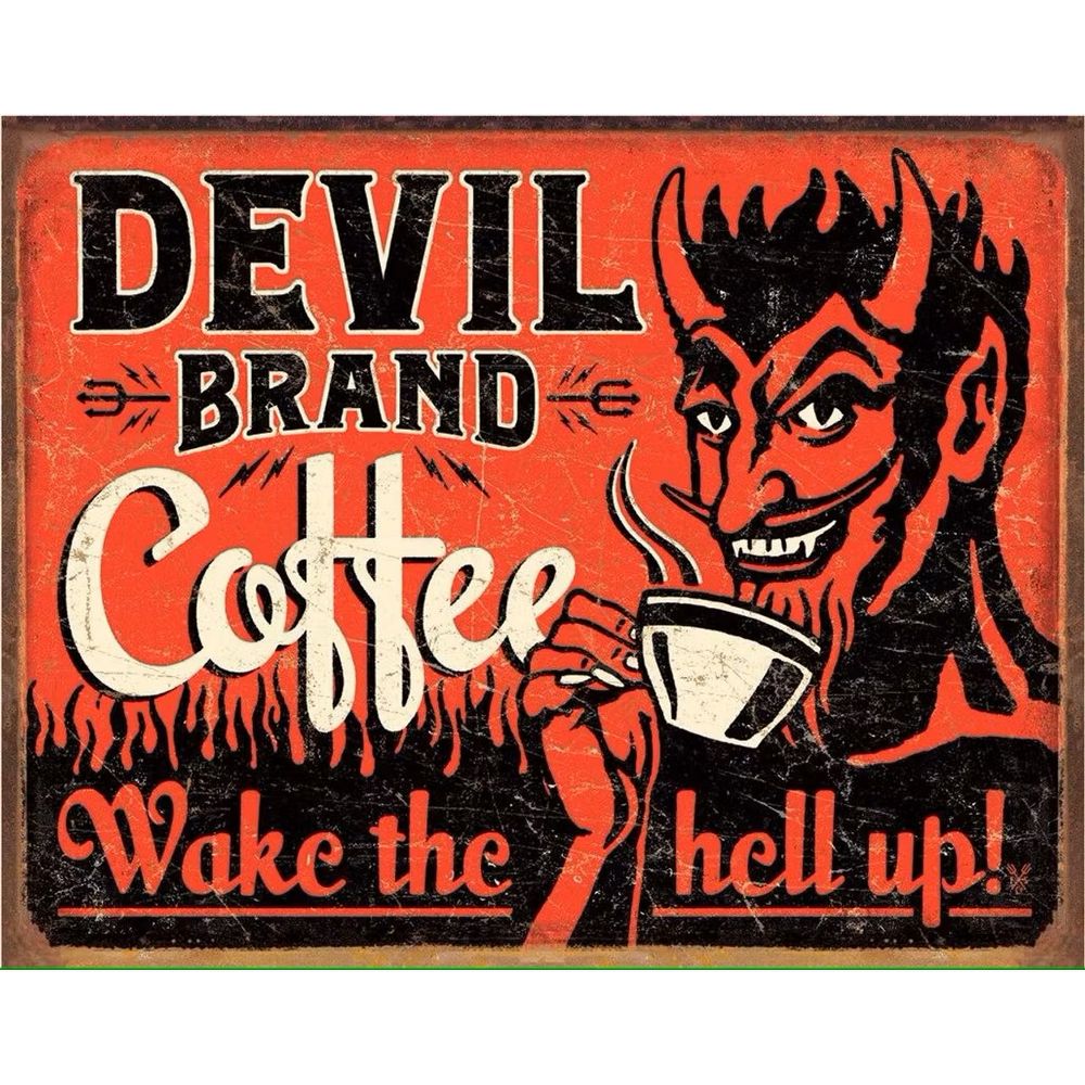 Peetoworld Devil Brand Coffee Metal Pillarto - 40 x 30 cm