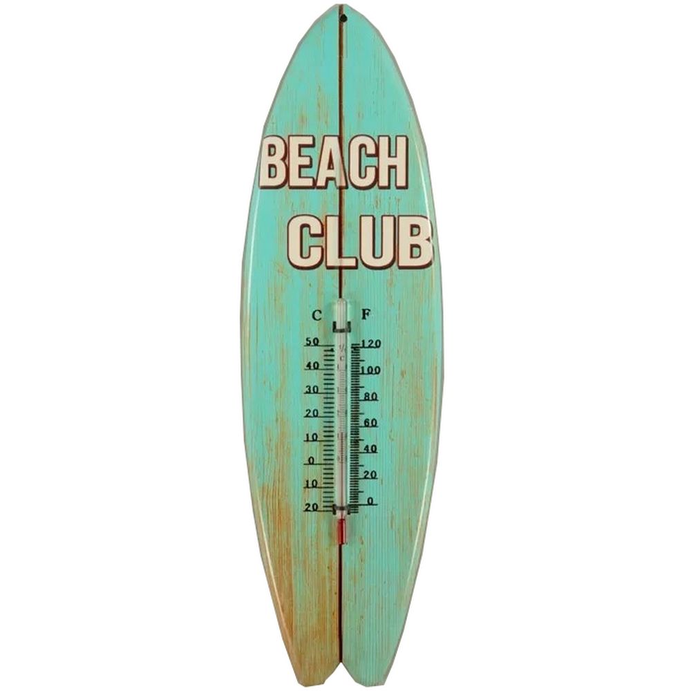 Retroworld Tin Thermometer Beach Club Surfboard - 11 x 37 cm - Metalskilt fra Retroworld hos The Prince Webshop