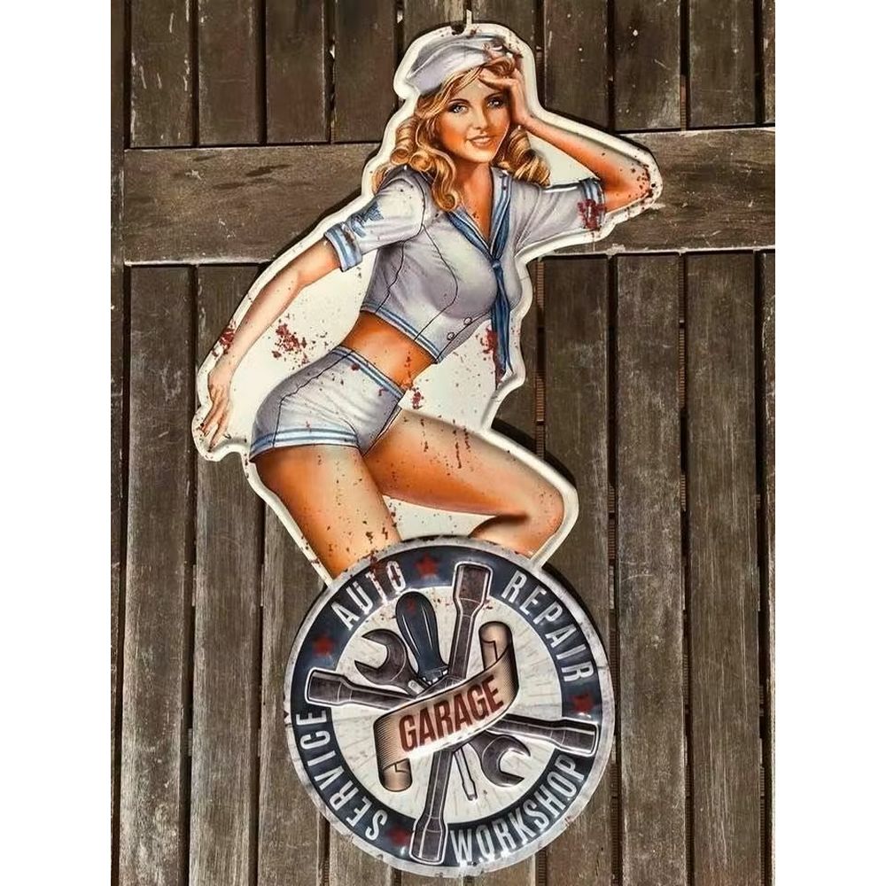 Retroworld Pin Up Auto Repair Service Metalskilt - 60 x 32 cm