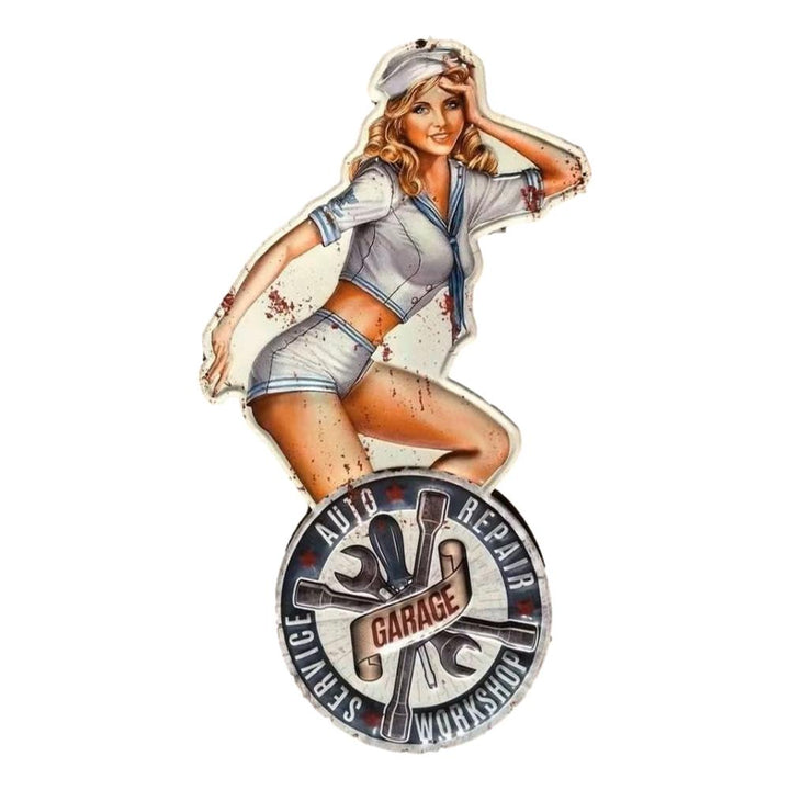 Retroworld Pin Up Auto Repair Service Metal sign - 60 x 32 cm