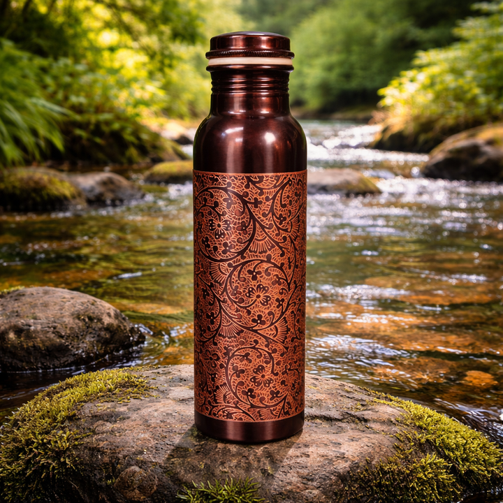 Rent kobbervandflaske, antik, graveret ± 750 ml (tung