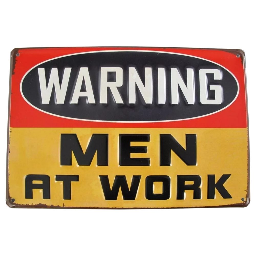 Retroworld Warning! Men at work Metalskilt - 25 x 20 cm - Metalskilt fra Retroworld hos The Prince Webshop