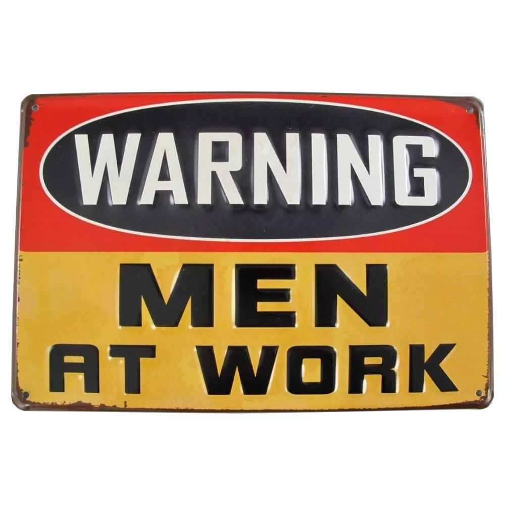 Retroworld Warning! Men at work Metalskilt - 25 x 20 cm