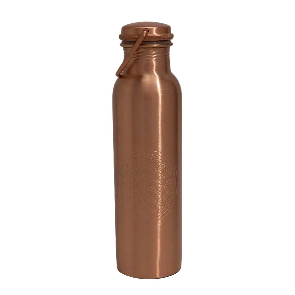 Pure copper water bottle flower of life with handle ± 950 ml