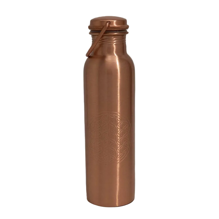 Pure copper water bottle flower of life with handle ± 950 ml