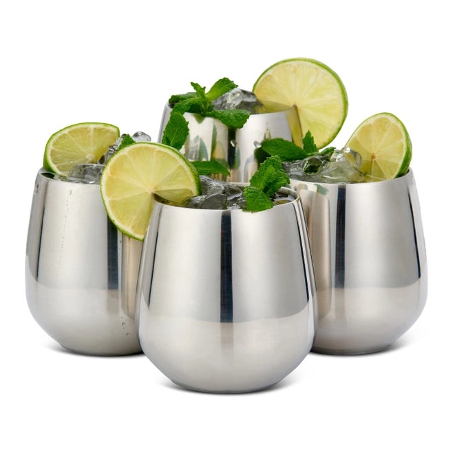 Oak & Steel - 4 Silver Tumblers with Straws