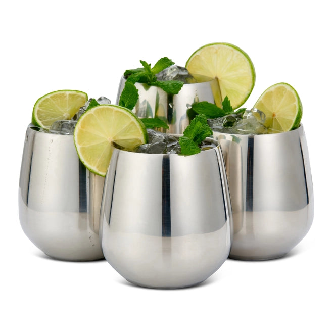 Oak &amp; Steel - 4 Silver Tumblers with Straws