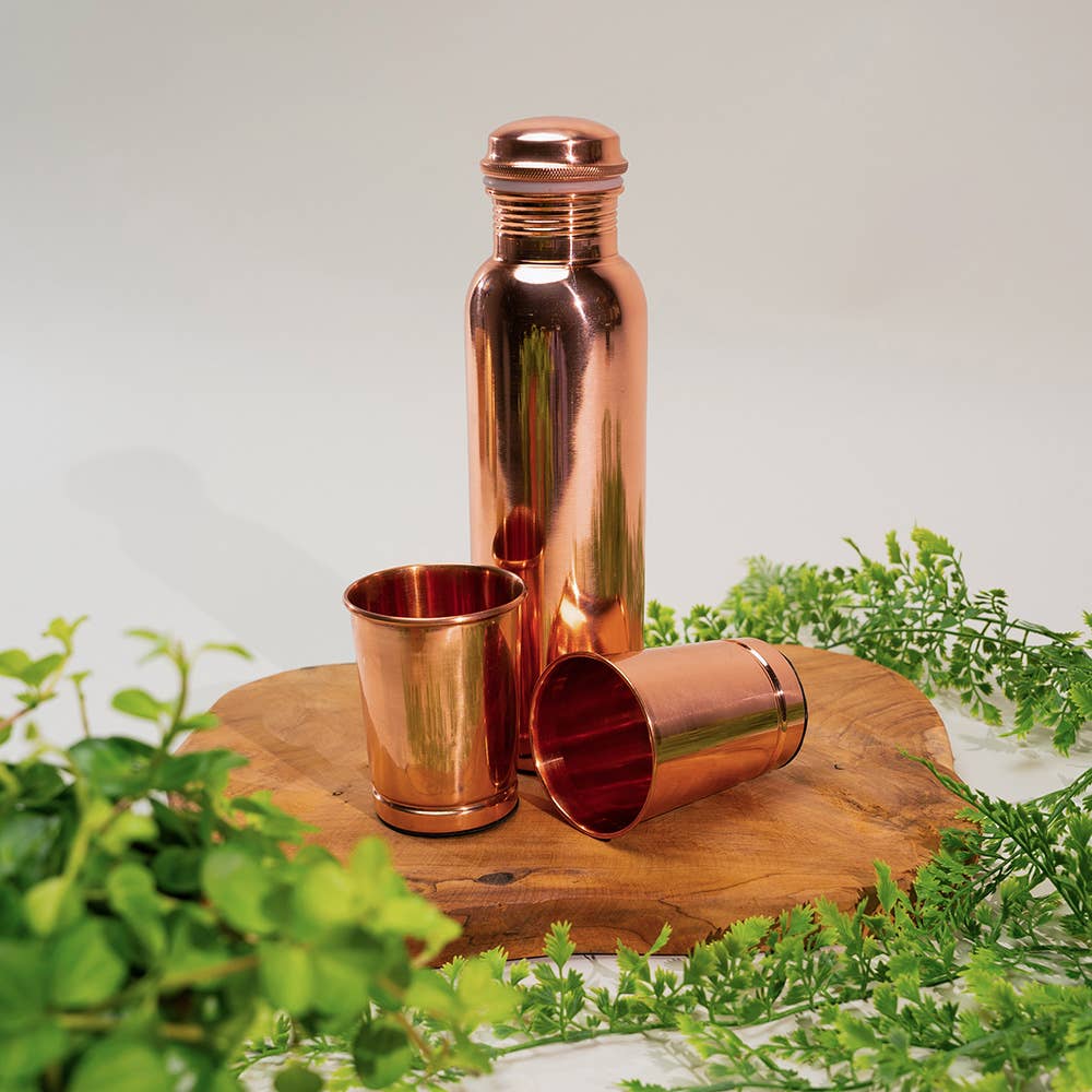 Ren Kobbersæt: Flaske (1 l) + 2 Bægre (300 ml) Glat - Bartender Gear fra Ayurveda Specialist B.V. hos The Prince Webshop