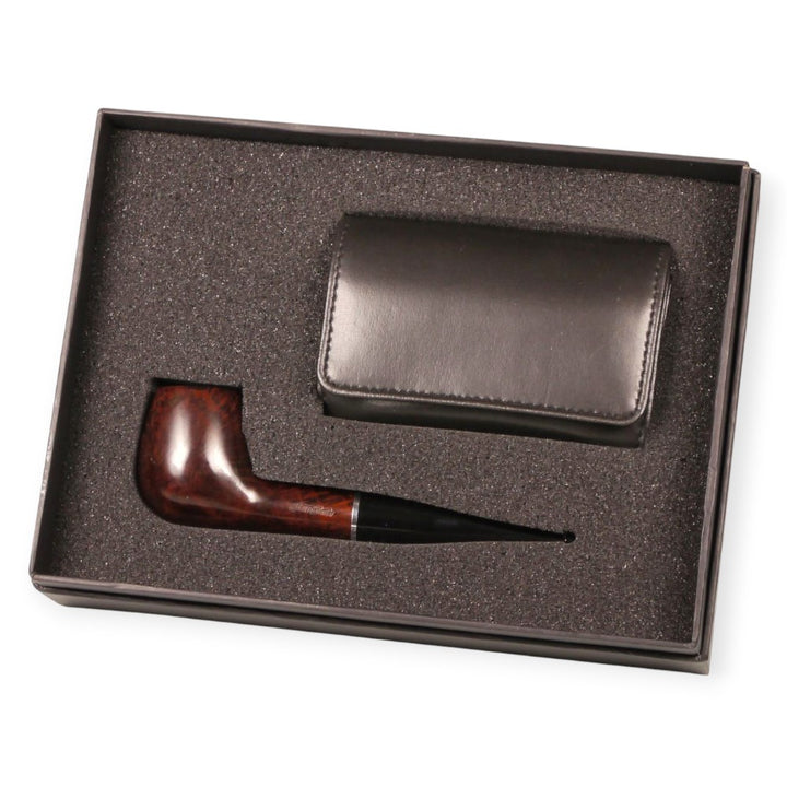 Jean Claude Lige Glat Mørkebrun Pibe med Pibe Taske
