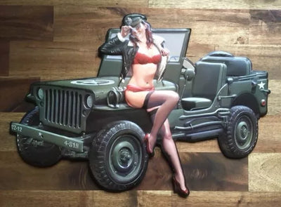 Peetoworld Willyn armeija Jeep Metal Pillarto - 40 x 28 cm