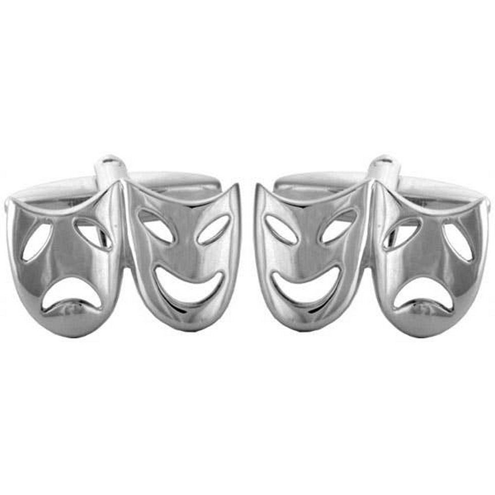 Open Theatrical Masks Rhodium Plate Cufflinks - UK Manchetknapper