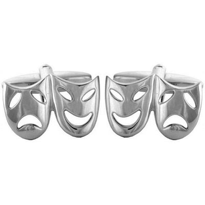 Open Theatrical Masks Rhodium Plate Cufflinks - UK Cufflinks