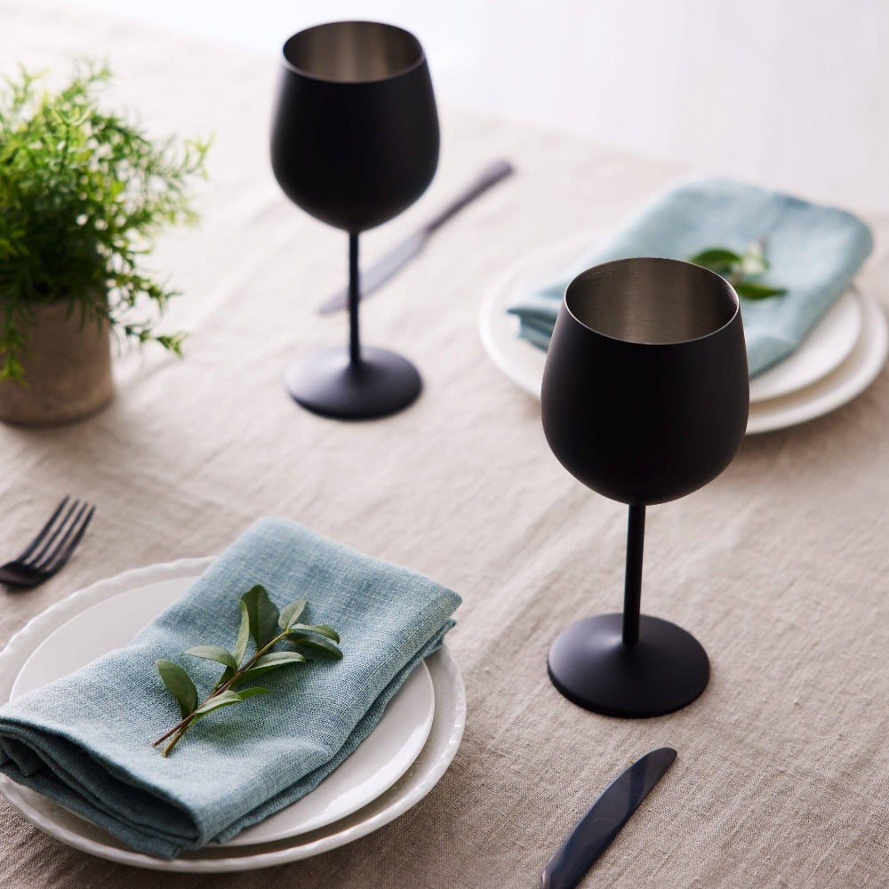 Oak &amp; Steel - 4 Matte Black Wine Glasses