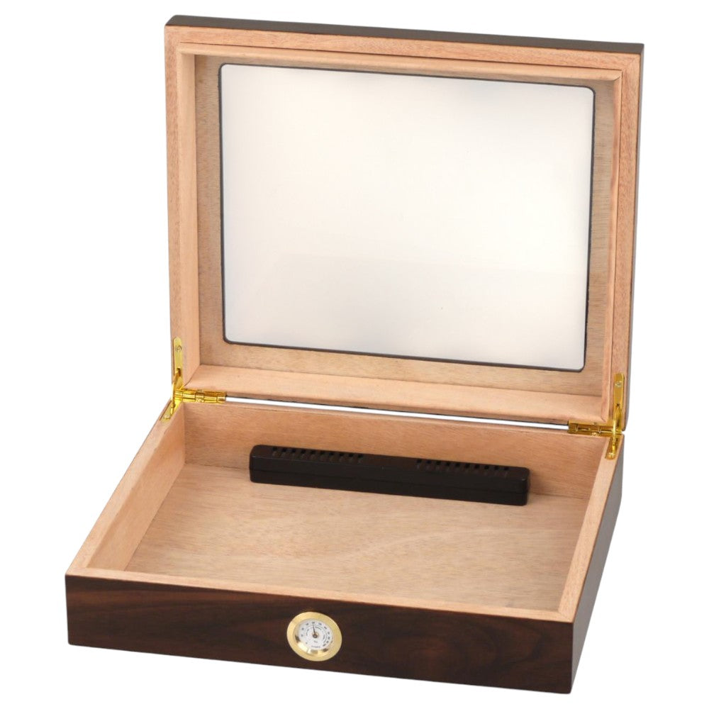 Humidor Walnut Finish Glass Window - til ca. 20 cigarer
