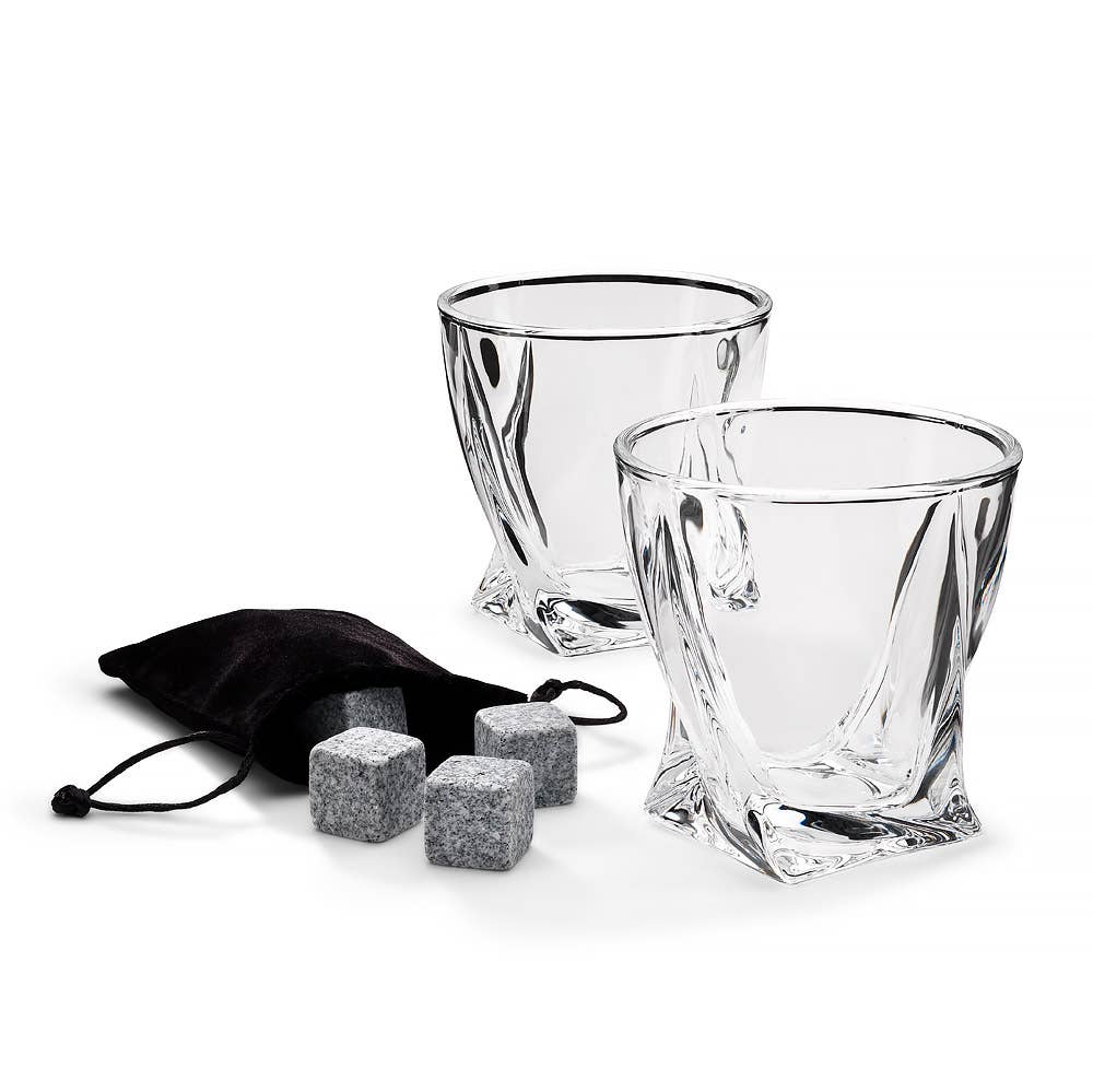 2 stk Twisted Whiskey Glass - med 4 issten