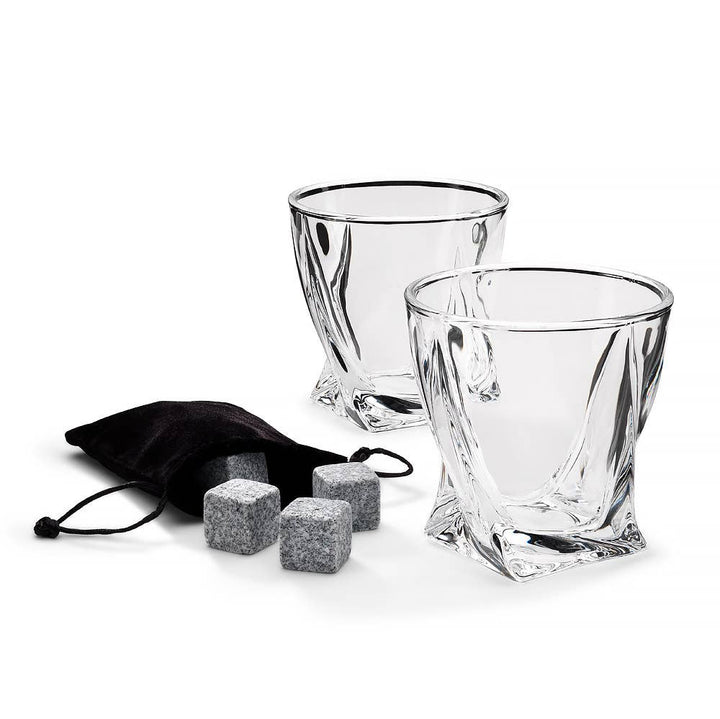 2 stk Twisted Whiskey Glass - med 4 issten