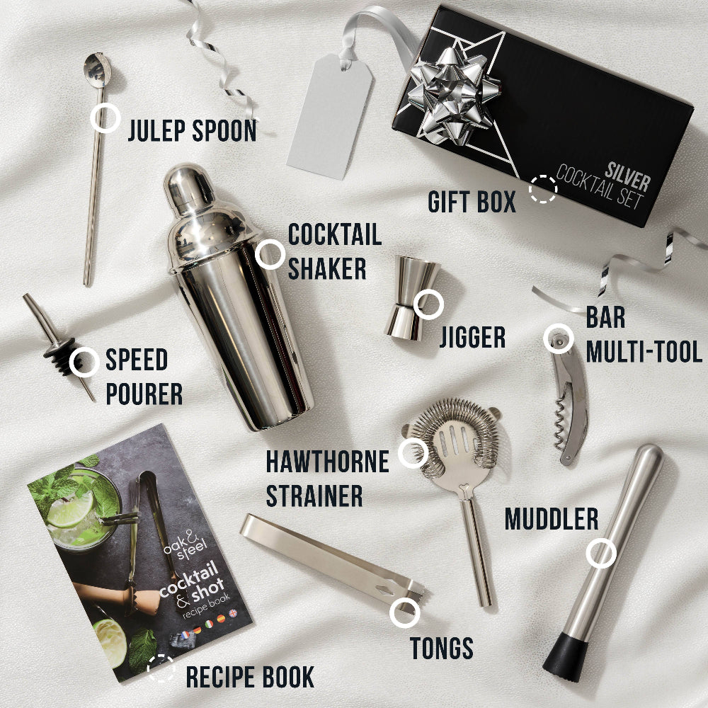 Oak & Steel 10 Deles Rustfrit Stål Cocktail Sæt