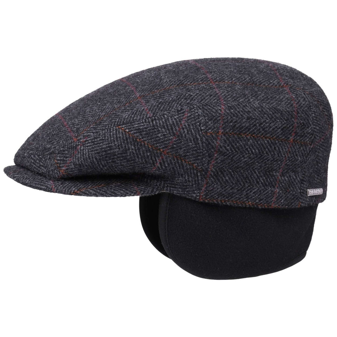 Stetson Kent Wool EL Driver Cap Sixpence med Øreflapper - Antracit