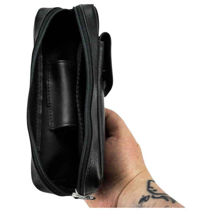 Læder Pibetaske i Sort Skind til 1 Pibe + Tilbehør - Pibe Tilbehør fra The Prince's Own hos The Prince Webshop