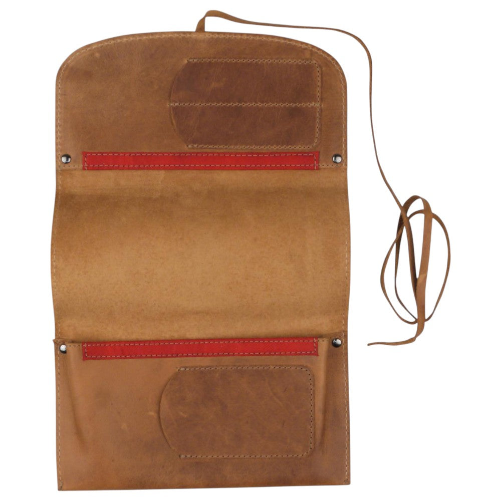 3 Foldet Pibetaske i Brunt Læder til 1 Pibe + Tilbehør - Pibe Tilbehør fra The Prince's Choice hos The Prince Webshop