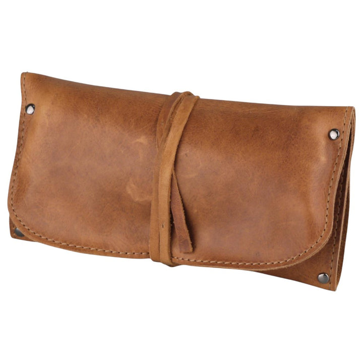 3 Foldet Pibetaske i Brunt Læder til 1 Pibe + Tilbehør - Pibe Tilbehør fra The Prince's Choice hos The Prince Webshop