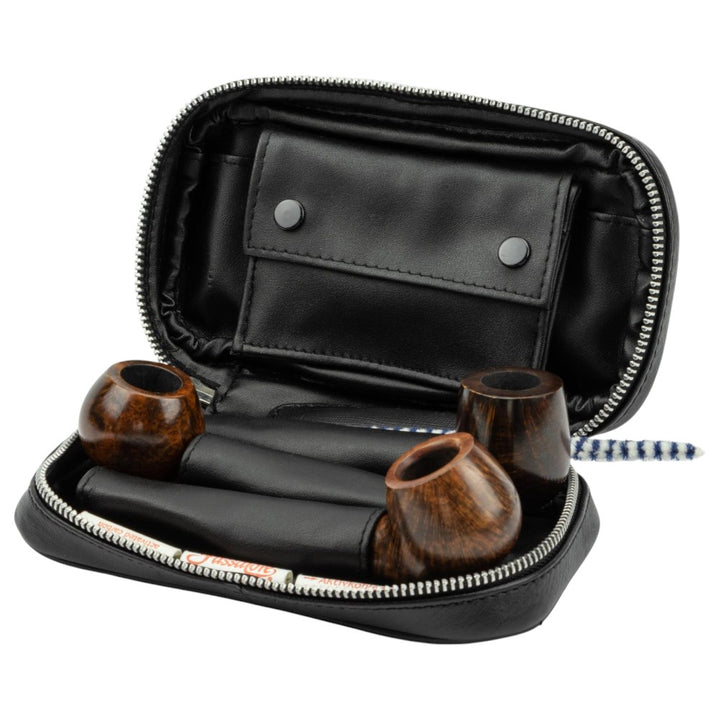 Passatore Læder Pibetaske i Sort Skind til 3 Piber + Tilbehør - Pibe Tilbehør fra Passatore hos The Prince Webshop