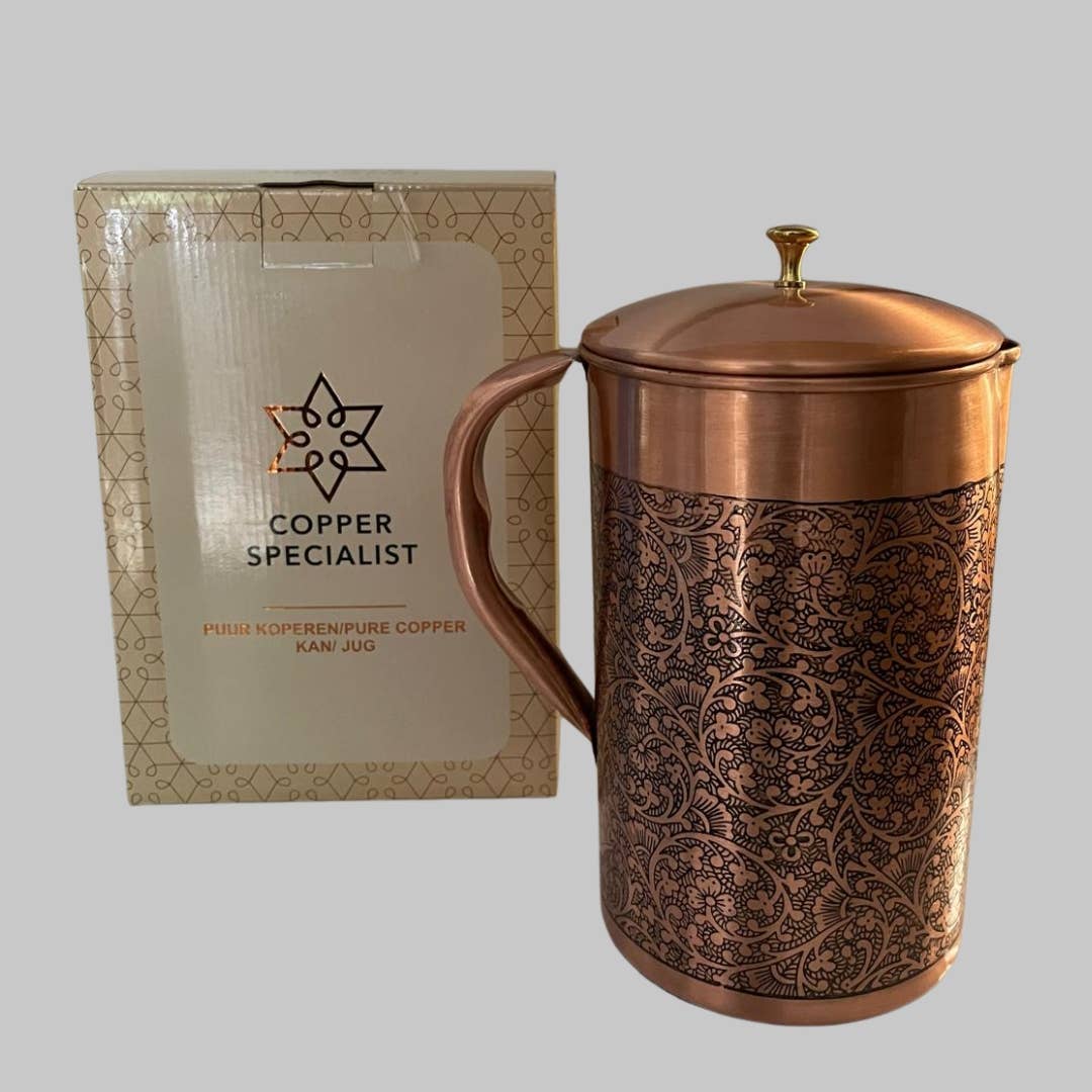 Ren kobberkande med blomstermønster og låg ± 2 liter