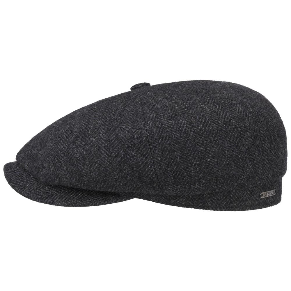 Stetson Hatteras Dark Gray Herringbone Wool Flat Cap